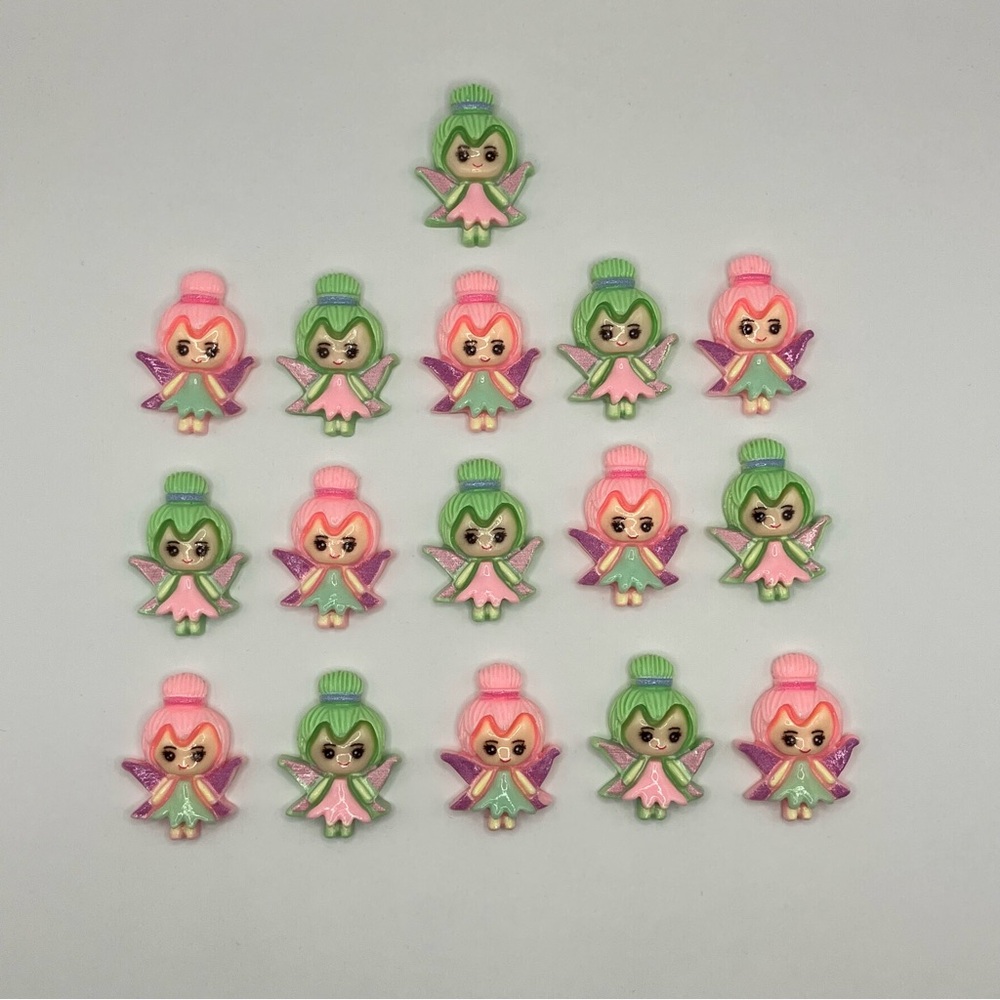 16pcs Pink and Green Flatback Fairy Charms for Crafting